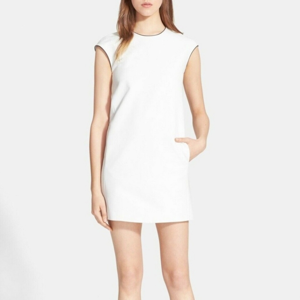 Vince Piped Shift Dress Faux Leather Trim SzS
